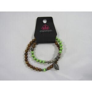 Paparazzi Green Brown Bead Adjustable Bracelet Set Boho‎ Whimsical Streetwear